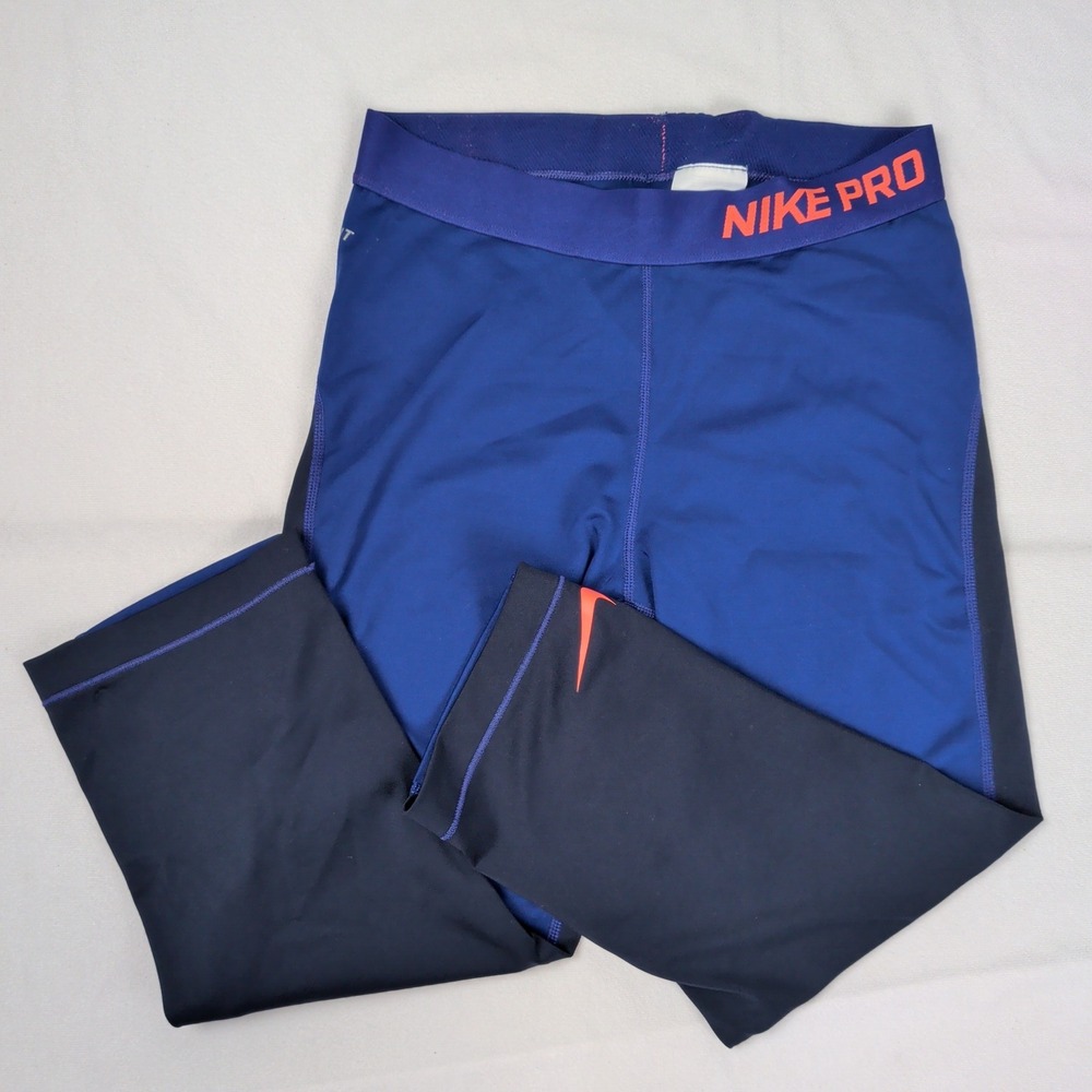 Nike Pro Dri-FIT Blue Navy Colorblock Capri Leggings Athleisure Womens Medium